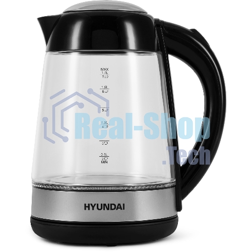 Чайник электрический Hyundai HYK-G3803 1.7 л, 2200 Вт, черный/серебристый (корпус: стекло)