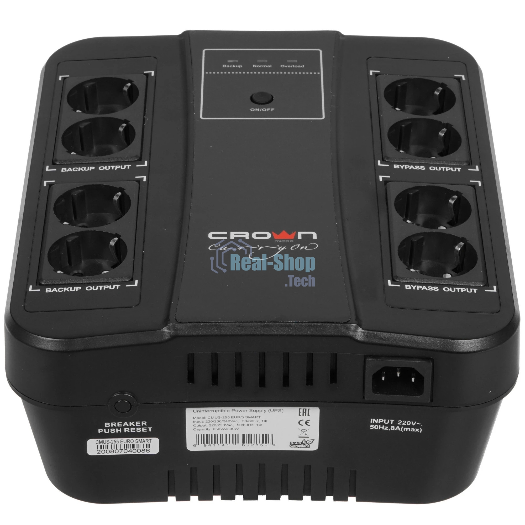 Источник бесперебойного питания CMUS-255 EURO SMART/650 ВА/390 Вт/8 х CEE 7 (евророзетка)