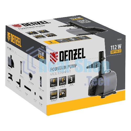 Насос фонтанный Denzel FNP110-34, 112 Вт, подъем 3,4 м, 3400 л/ч, колокольчик/каскад/гейзер