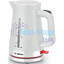 Электрочайник Bosch TWK3M121 белый, 1.7 л, 2400 Вт, скрытый нагревательный элемент