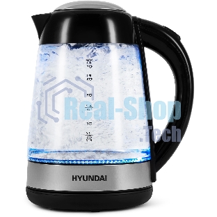 Чайник электрический Hyundai HYK-G3803 1.7 л, 2200 Вт, черный/серебристый (корпус: стекло)