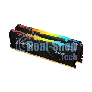 Оперативная память Kingston Fury Beast, DDR4, 16GB (2x8GB), 3200MHz, CL16, DIMM, с радиатором, RGB, черный