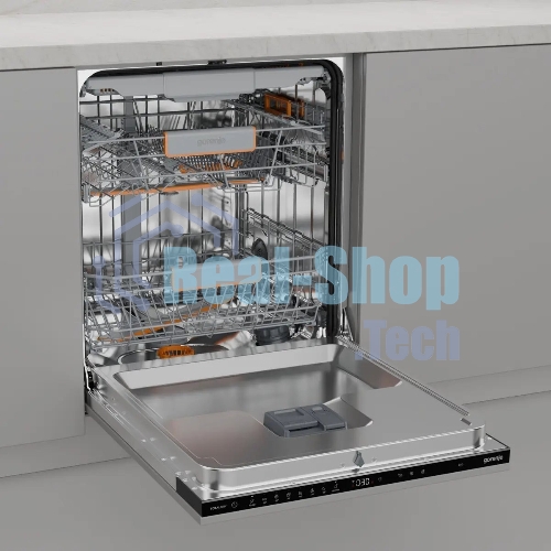 Посудомоечная машина встраиваемая Gorenje GV673B65 16 комплектов, 3 корзины, инверторный мотор, отсрочка старта, Wi-Fi управление, сенсорное управление, полный AquaStop, сенсор уровня воды, энергоэффективность А+++, уровень шума 42 дБ, белый