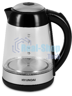 Чайник электрический Hyundai HYK-G3803 1.7 л, 2200 Вт, черный/серебристый (корпус: стекло)