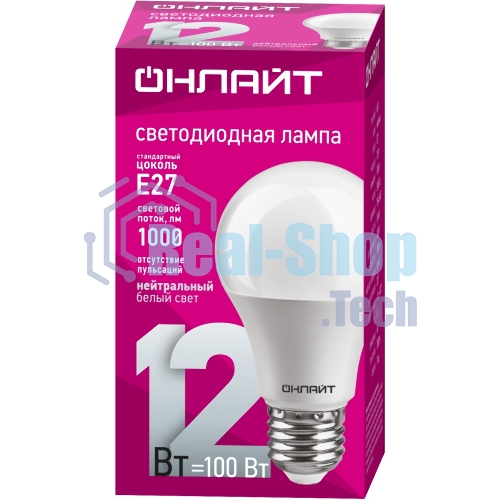 Лампа светодиодная ОНЛАЙТ 71655 OLL-A65/А60-12-230-4K-E27 12 Вт грушевидная 4000К белый E27 1000 лм 176-264В