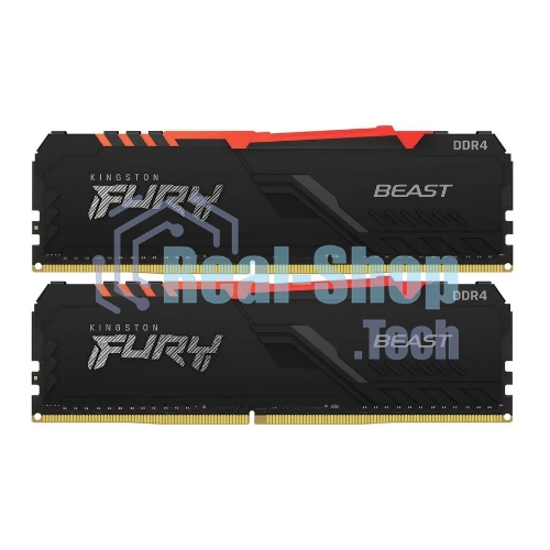 Оперативная память Kingston Fury Beast, DDR4, 16GB (2x8GB), 3200MHz, CL16, DIMM, с радиатором, RGB, черный