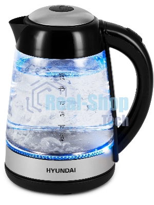 Чайник электрический Hyundai HYK-G3803 1.7 л, 2200 Вт, черный/серебристый (корпус: стекло)