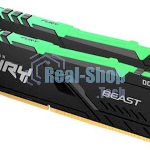 Оперативная память Kingston Fury Beast, DDR4, 16GB (2x8GB), 3200MHz, CL16, DIMM, с радиатором, RGB, черный