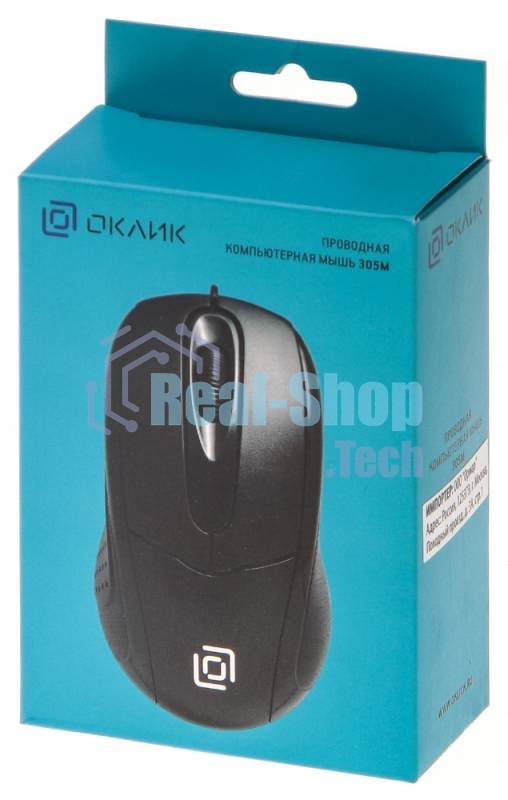 Мышь проводная Oklick 305M черный, 1000 dpi, USB, кнопки - 3