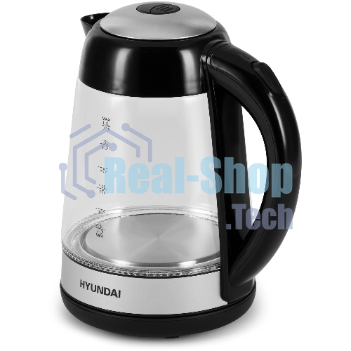Чайник электрический Hyundai HYK-G3803 1.7 л, 2200 Вт, черный/серебристый (корпус: стекло)