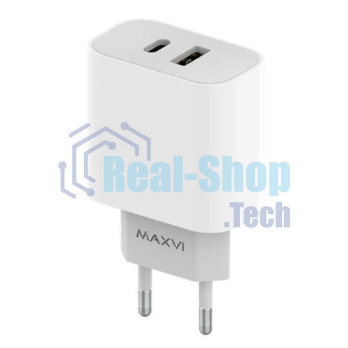 Сетевое зарядное устройство Maxvi CHL-602PD 30W, 6A, QC 3.0, 1xUSB-A, 1xUSB-C, белый