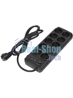 Сетевой фильтр Powercom SP-10 USB2A1СB 1.8 м 1.8м (10 розеток) черный, коробка