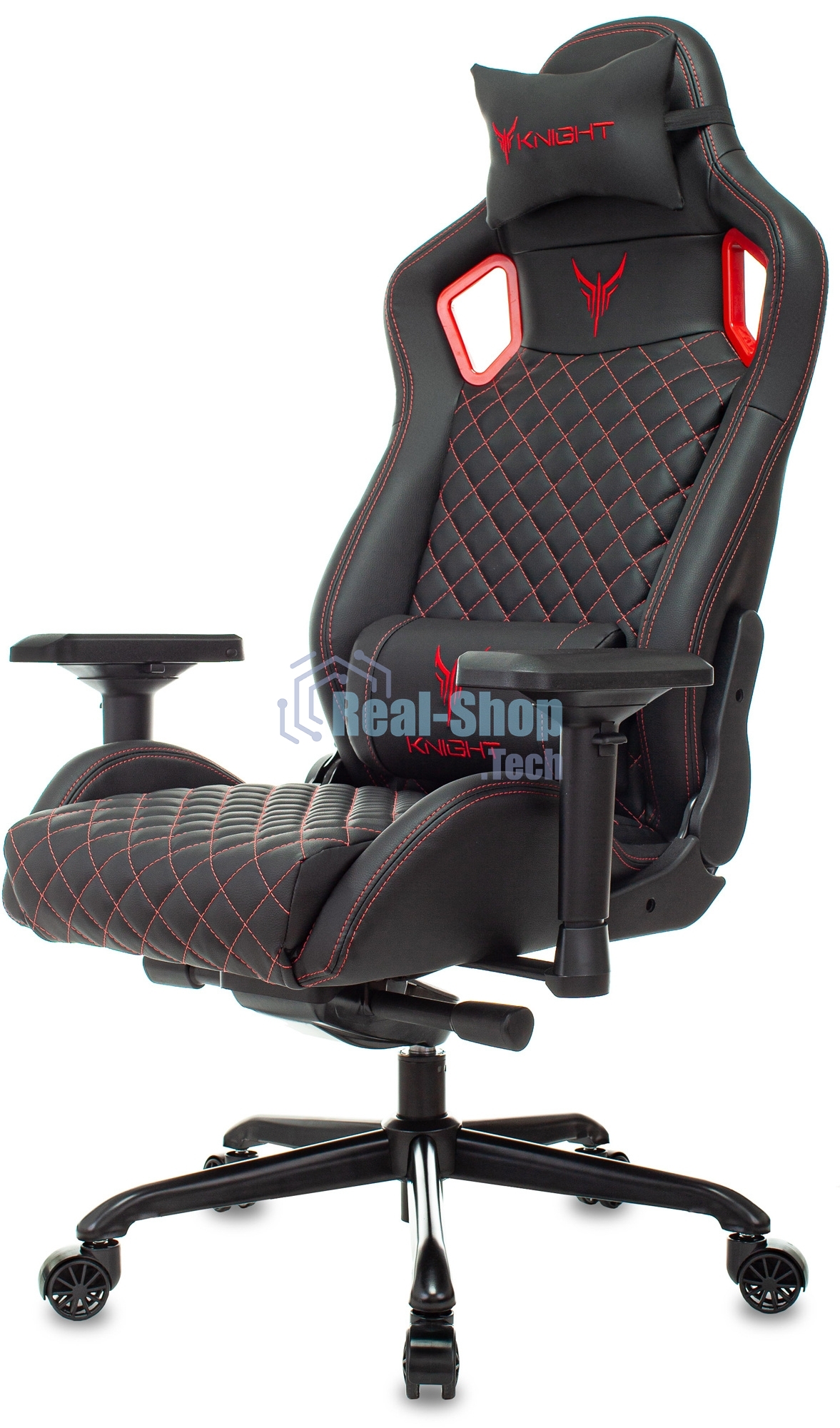 Кресло игровое Knight TITAN черный/красный ромбик эко.кожа с подголов. крестовина металл