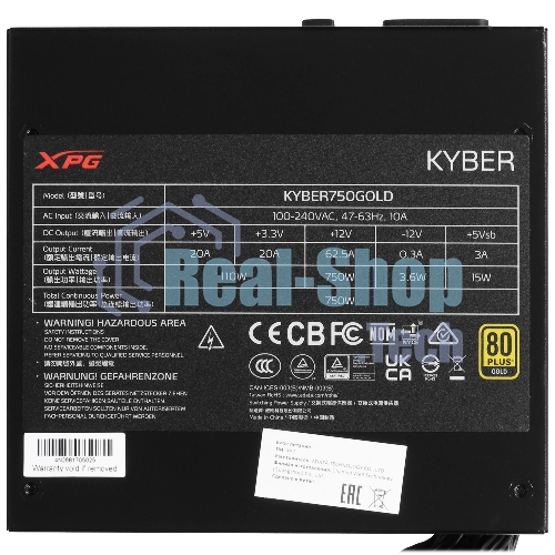 Блок питания ADATA XPG KYBER 750 (KYBER750G-BKCEU), 750Вт, 80 PLUS Gold, 120мм, черный