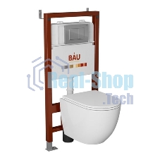 Комплект BAU 6 в 1: инсталляция BAU PRO, унитаз подвесной торнадо Bau Nimb Hurricane-3, сиденье дюропласт микролифт, клавиша BAU Stil, хром