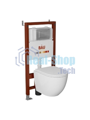Комплект BAU 6 в 1: инсталляция BAU PRO, унитаз подвесной торнадо Bau Nimb Hurricane-3, сиденье дюропласт микролифт, клавиша BAU Stil, хром