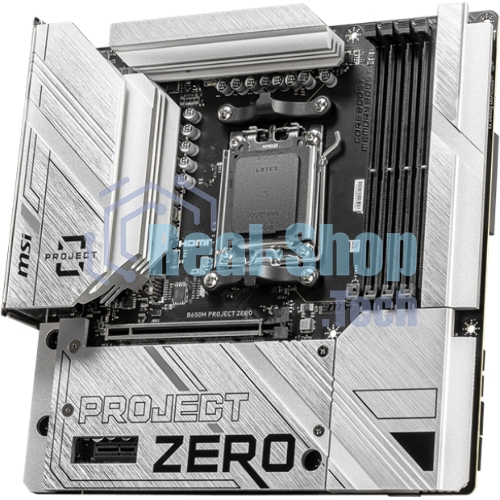 Материнская плата MSI B650M PROJECT ZERO, AM5, AMD B650, 4xDDR5, 4xSATA, 2xM.2, 1xPCIe 4.0 x16, 1xPCIe x1, 1xDP, 1xHDMI, 1x 2.5Gb LAN, 2xUSB-A 2.0, 2xUSB 3.2 Gen 1, 3xUSB 3.2 Gen 2, 3x3.5 мм, 7.1, mATX