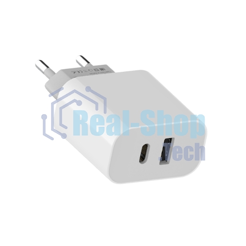 Сетевое зарядное устройство Maxvi CHL-602PD 30W, 6A, QC 3.0, 1xUSB-A, 1xUSB-C, белый