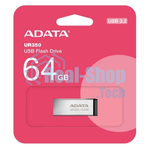 Флешка USB ADATA UR350 (UR350-64G-RSR/BK), 64Gb, USB 3.2, R/W 100/15, серебристый/черный