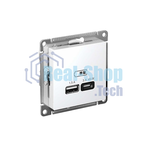 Розетка USB AtlasDesign тип A+C 45Вт QC PD высокоскор. ЗУ механизм бел. SE ATN000129