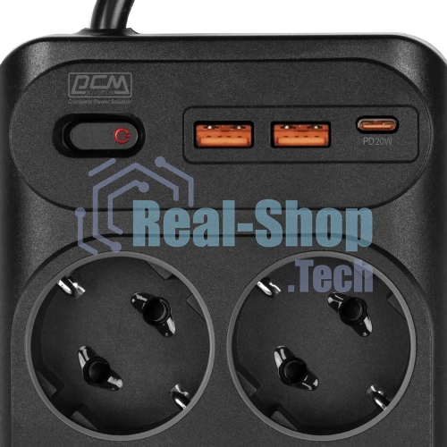 Сетевой фильтр Powercom SP-10 USB2A1СB 1.8 м 1.8м (10 розеток) черный, коробка