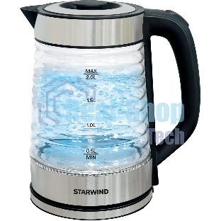 Чайник электрический Starwind SKG2111 2 л, 1800 Вт, черный/прозрачный корпус: стекло