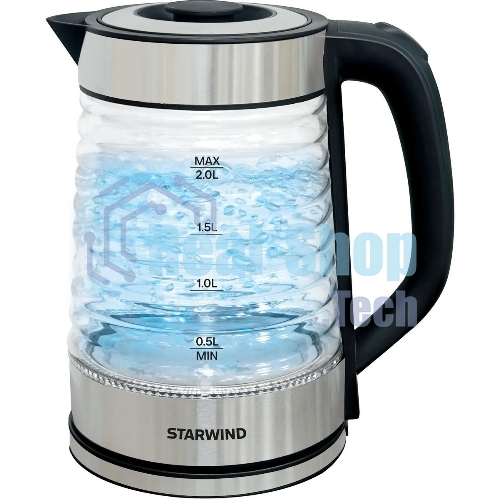 Чайник электрический Starwind SKG2111 2 л, 1800 Вт, черный/прозрачный корпус: стекло