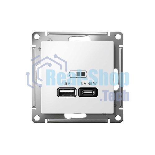 Розетка USB AtlasDesign тип A+C 45Вт QC PD высокоскор. ЗУ механизм бел. SE ATN000129