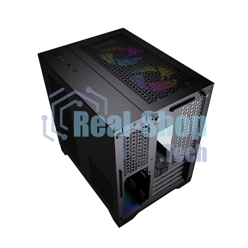 Компьютерный корпус Powercase Vision Micro, Black, Tempered Glass, 4х 120мм 5-color fan, черный, mATX (CVBM-L4)
