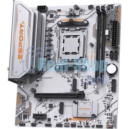 Материнская плата Maxsun MS-eSport B850M WIFI ICE, AM5, AMD B850, 2xDDR5, 2xSATA, 2xM.2, 1xPCIe 5.0 x16, 1xPCIe 3.0 x1, 1xHDMI 1.4, 1xDP, 1xRJ45, Wi-Fi 6, Bluetooth 5.2, 4xUSB-A 5Gbps, 2xUSB-A 2.0, 3x3.5 мм, 7.1, mATX