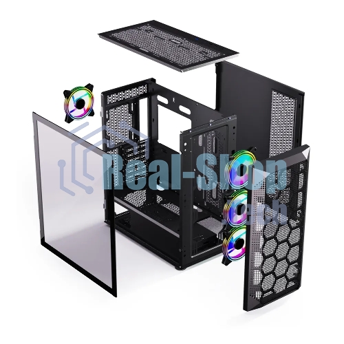 Компьютерный корпус ABR Quantum черный (1хUSB Type-C, 2хUSB 2.0, HD Audio, 4xRGb Fan, ATX, E-ATX)