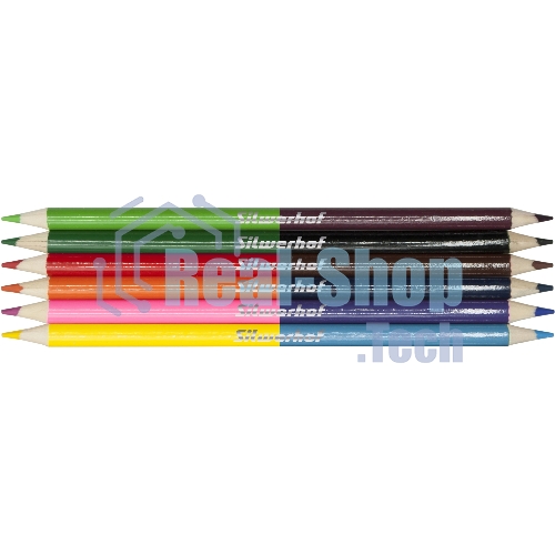 Карандаши цветные Silwerhof Color двухцветные 2.8м м, круглый профиль, дерево, ассорти, 12 цветов, коробка с европодвесом (6 шт)