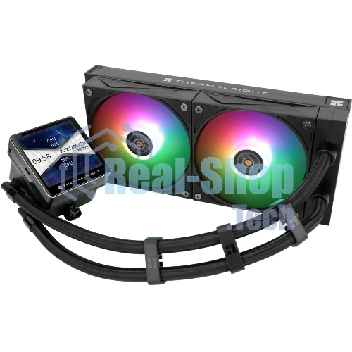 Водяное охлаждение для процессора Thermalright Grand Vision 240 (240mm, LED, Black, ARGB/Fans: 2x120mm, 80.45CFM, 29.4dBA, 2150RPM/Pump height 72.5mm, 6400RPM, Rad thickness 27mm/S: 1700, 1200, 1851, 115X, 2011, 2066, AM5, AM4)