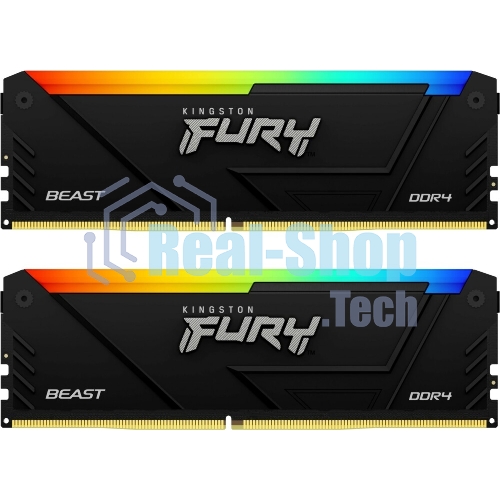 Оперативная память Kingston Fury Beast, DDR4, 32GB (2x16GB), 3600MHz, CL18, DIMM, с радиатором, RGB, черный