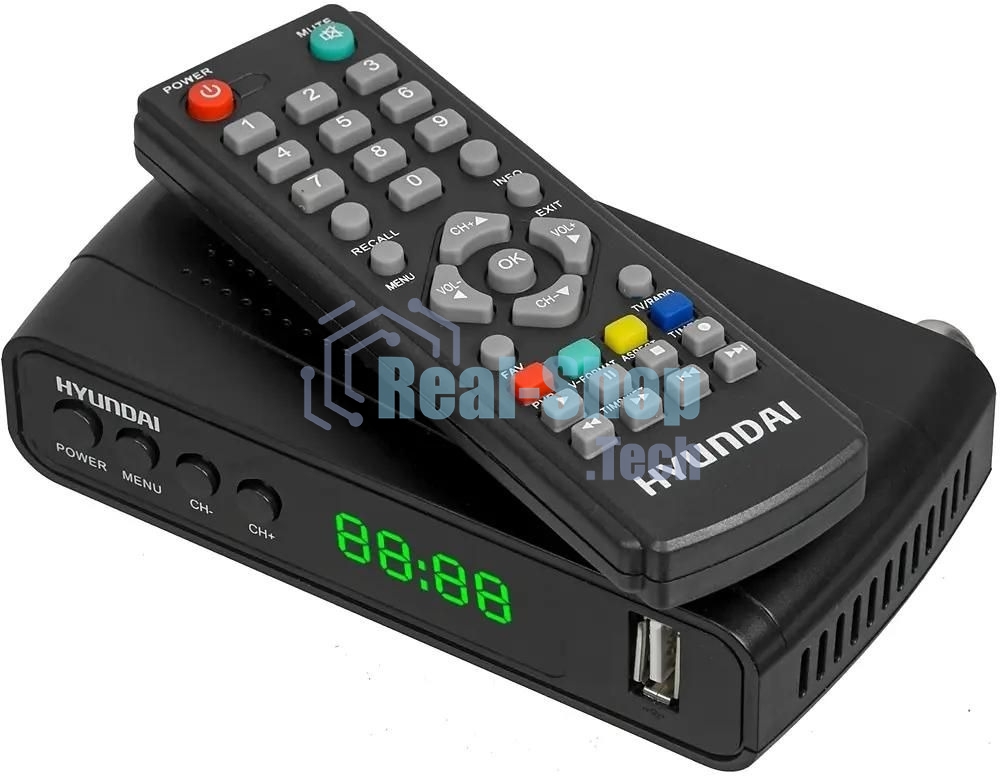 Приставка для цифрового ТВ Hyundai H-DVB520 черный, DVB-T2, DVB-T, DVB-C, HDMI, USB 2.0 х2