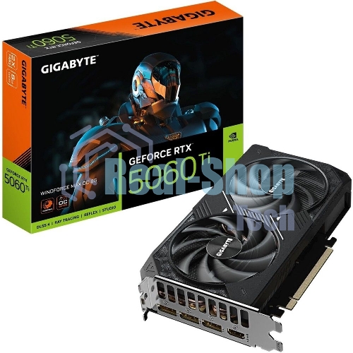Видеокарта Gigabyte GeForce RTX 5060 Ti Windforce Max OC, NVIDIA RTX 5060 Ti, 8 ГБ GDDR7, 128 бит, PCI-e 5.0, 1xHDMI, 3xDP, 2587 МГц