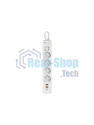 Удлинитель с сетевым фильтром Defender DFS 143, белый, 4розетки, USB+TypeC, 3 м.
