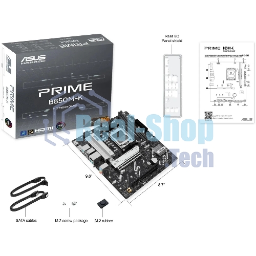 Материнская плата ASUS PRIME B850M-K, AM5, AMD B850, 2xDDR5, 4xSATA, 2xM.2, 1xPCIe 5.0 x16, 1xPCIe 4.0 x8, 1xDP (v1.4), 1xHDMI (v2.1), 1x2.5Gb LAN, 2xUSB-A 10Gbps, 2xUSB-A 5Gbps, 4xUSB-A 2.0, 3x3.5 мм, 7.1, mATX