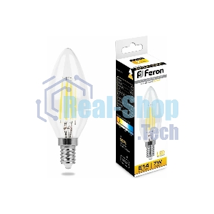 Лампа светодиодная Feron LB-66 7Вт Е14 теплый свеча FILAMENT