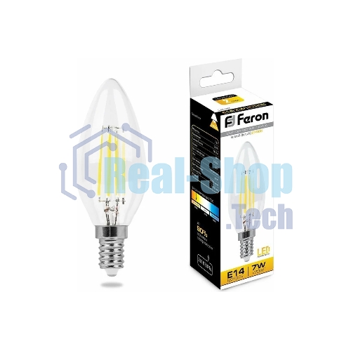 Лампа светодиодная Feron LB-66 7Вт Е14 теплый свеча FILAMENT