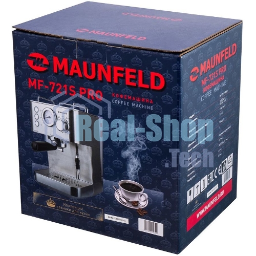 Кофеварка рожковая Maunfeld MF-721S PRO нержавеющая сталь, исп. кофе - молотый/чалды, 1.5 л, 1140 Вт, 15 бар