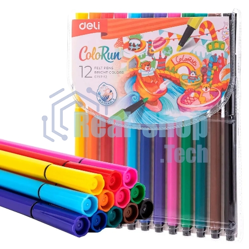 Фломастеры Deli EC157-12 12 цветов, пакет с европодвесом