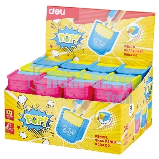 Точилка для карандашей ручная Deli ER00300 PoP, 2 отверстия, пластик, ассорти, дисплей