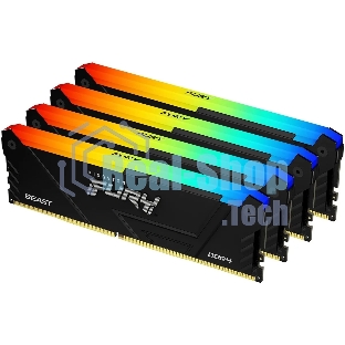 Оперативная память Kingston Fury Beast, DDR4, 64Gb (4x16Gb), 3200MHz, CL16, DIMM, с радиатором, RGB, черный