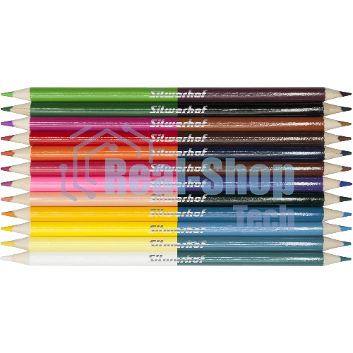 Карандаши цветные Silwerhof Color, двухцветные, 2.8мм, круглый профиль, дерево, ассорти, 24 цвета, коробка с европодвесом (12шт)