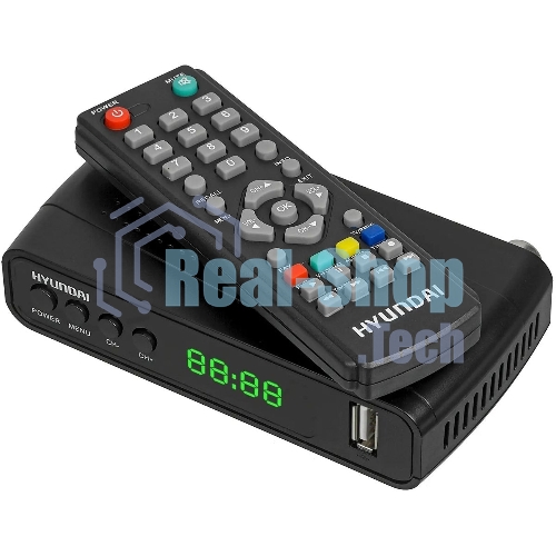 Приставка для цифрового ТВ Hyundai H-DVB520 черный, DVB-T2, DVB-T, DVB-C, HDMI, USB 2.0 х2