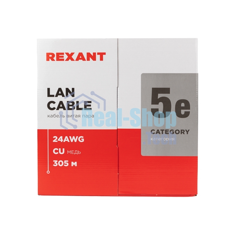 Кабель витая пара Rexant LIGHT U/UTP, cat.5e, ZH нг(А)-HF, 4PR, 24AWG, внутренний, серый, 305 м