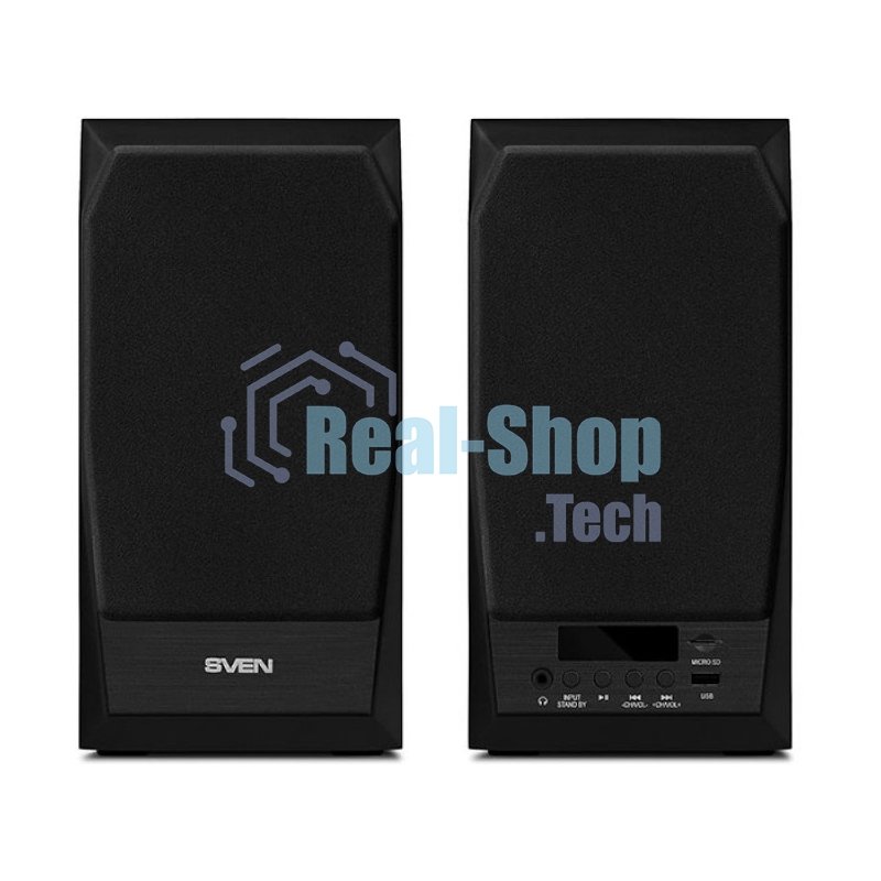 Акустическая система 2.0 SVEN MC-10, чёрный, мощность 2x25Вт (RMS), FM-тюнер, USB/microSD, дисплей, пульт ДУ, Bluetooth SVEN MC-10, чёрный, акустическая система 2.0, мощность 2x25Вт (RMS), FM-тюнер, USB/microSD, дисплей, пульт ДУ, Bluetooth