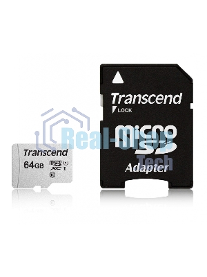 Флеш карта Micro SecureDigital 64Gb Transcend Class 10 TS64GUSD300S-A MicroSDXC Class 10 UHS-I, SD adapter