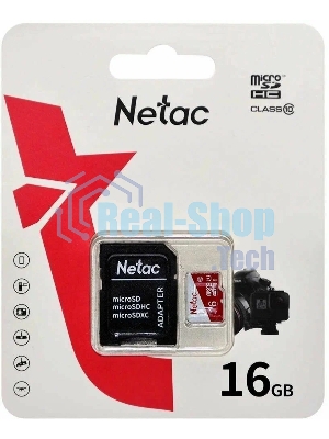 Флеш карта Netac P500 ECO 16Gb MicroSDHC C10 up to 80Mb/s, retail pack with SD Adapter